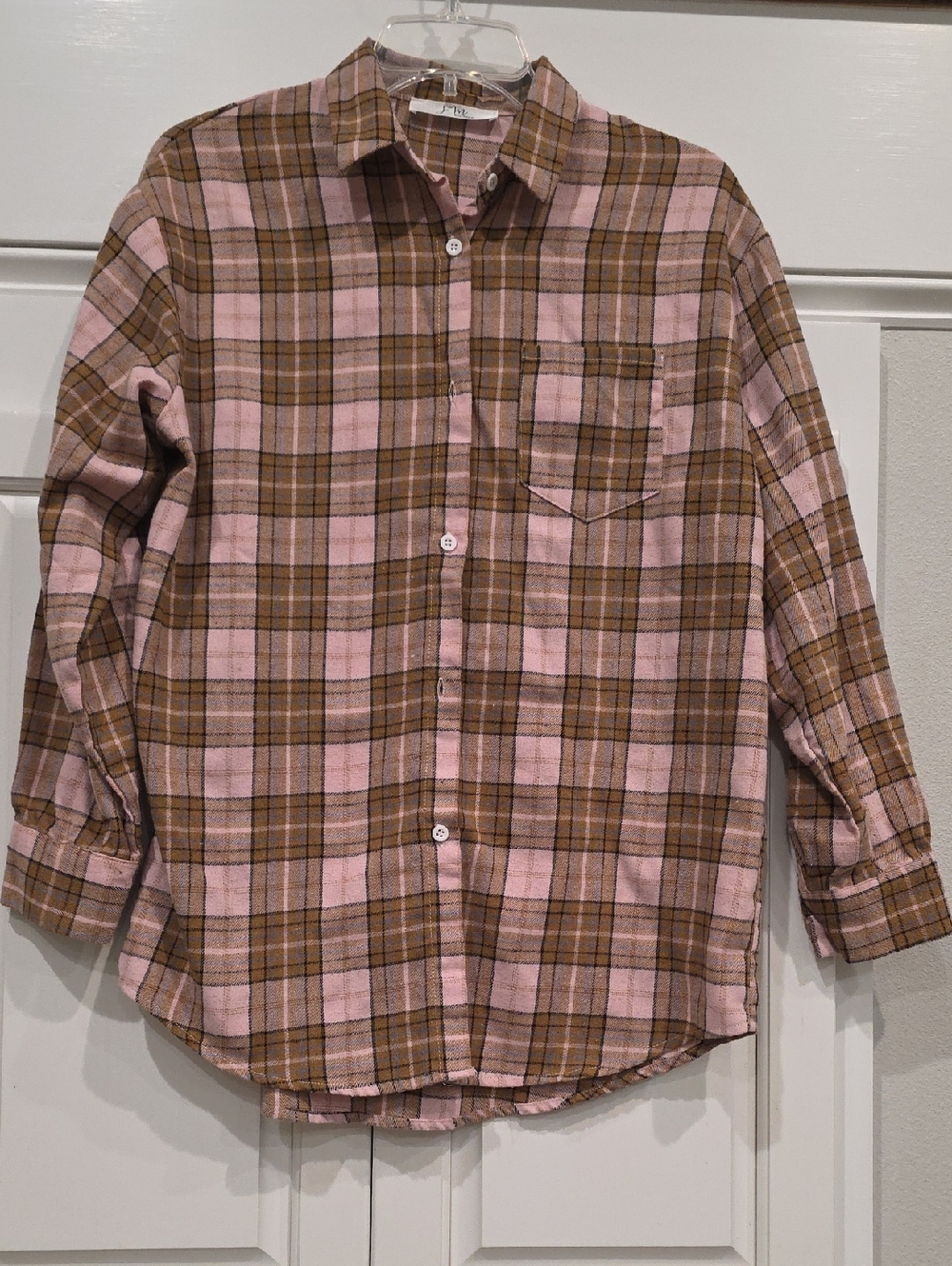 Boutique Pink and Brown Plaid Button-Up Flannel